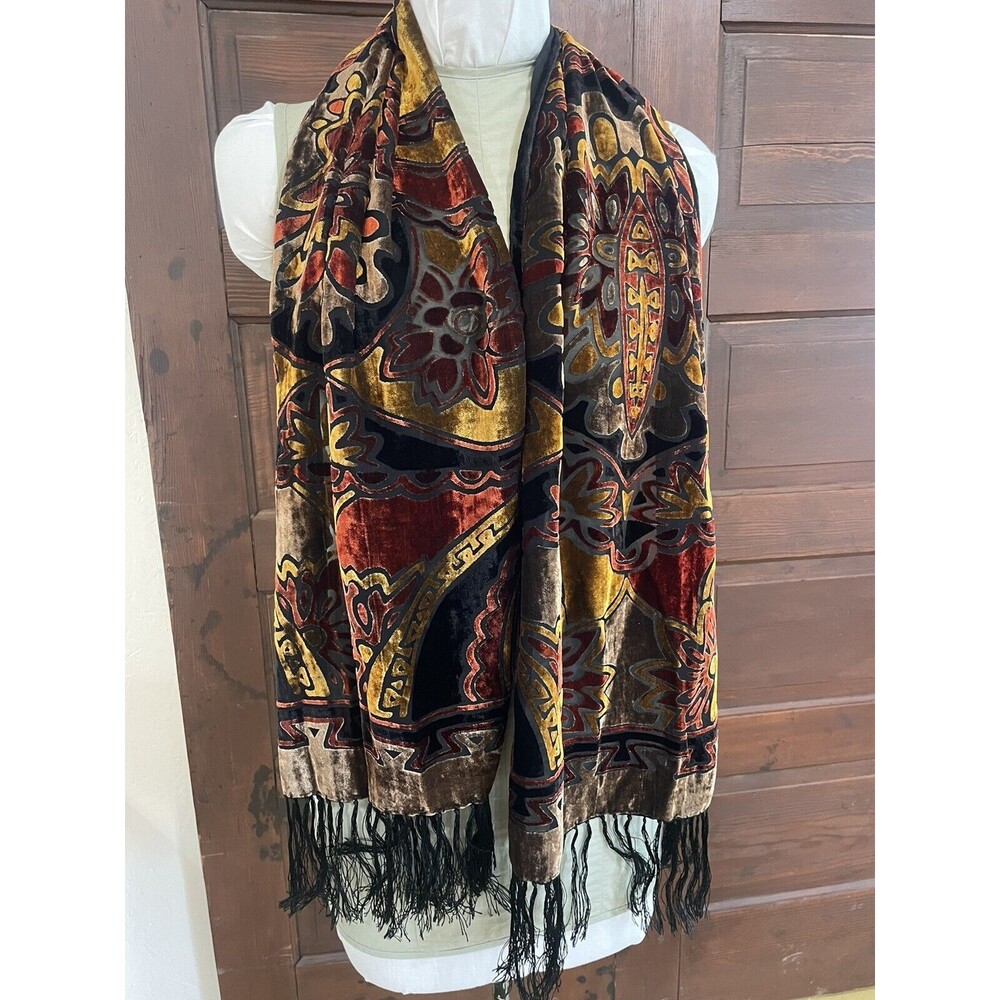 Silk And Velvet Scarf Shawl Floral Print